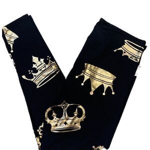 LuLaRoe Womens Leggings Size TC Black Gold Foil Crowns Tiaras Princess Queen NWT